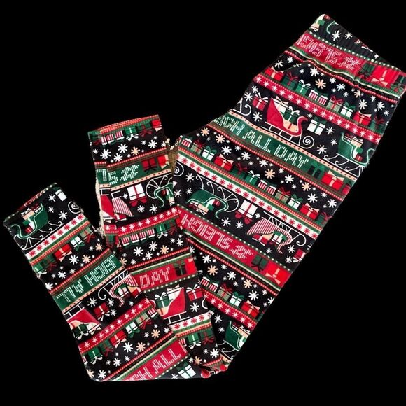 “Sleigh All Day” Juniors M (7-9) Velvety Soft Micro Fleece Christmas Leggings - Picture 1 of 3